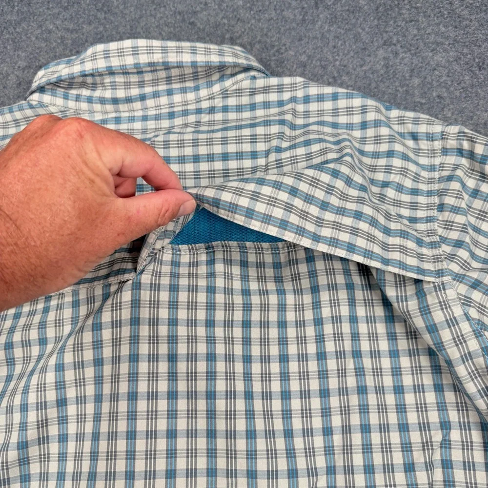 The North Face Mens XXL Grey Blue Plaid Long Sleeve Mesh Lined Hiking Shirt
